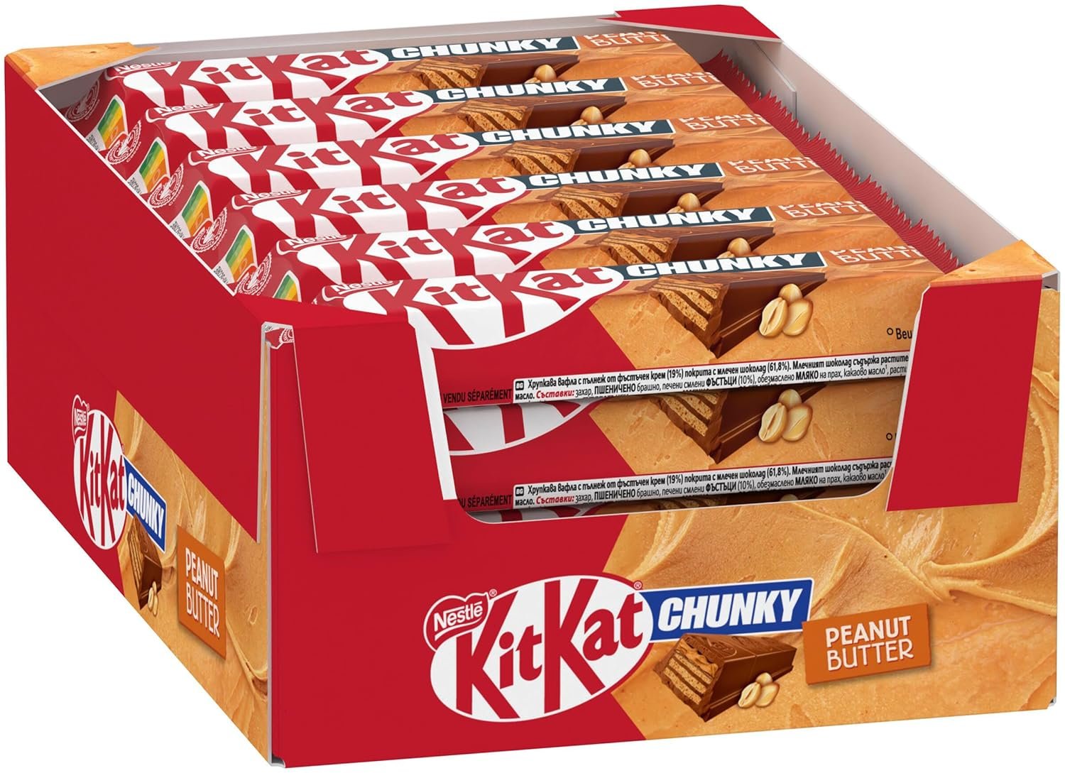 Kitkat NESTLÉ KitKat Chunky Peanut Smør Chokoladebar, Sprødhedsbar med jordnøddecreme og sprød vaffel, 24 pakker (24 x 42 g)