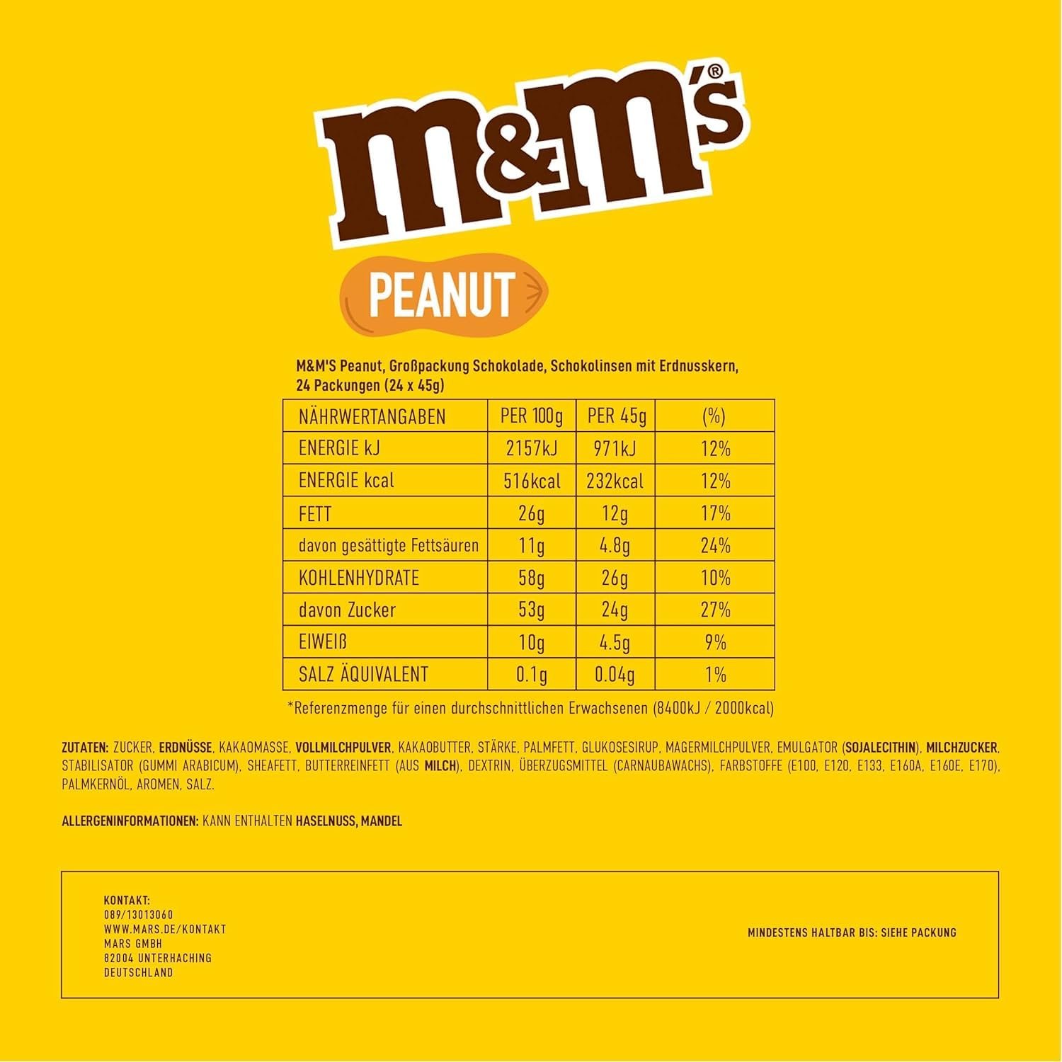 M&M's Peanut, chokolade stor pakke som chokolade, 24 x 45 g, jordnøddesmag chokoladelinser som slik, chokoladegave (1080 g) - Image 8